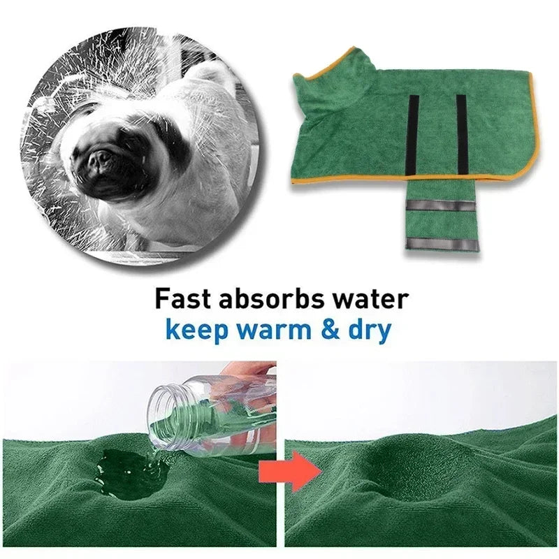 1pc Pet Bathrobe Fast Drying Towel Microfiber Absorbent Soft Bath Robe Adjustable Towel Grooming Coat for Small Medium Large Dog