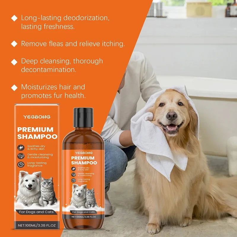 100ml Natural Ingredients Safe Efficent Formula Pet Shampoo for Dogs & Cats, Removes Odor & Itch Tangle, Flea & Insect Repellent