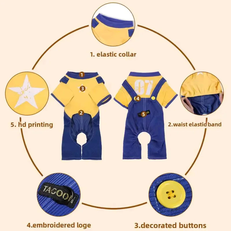 Dog Jumpsuit Hoodies Rompers Soft Cotton Puppy Onesie & Dog Overalls for Small Medium Dogs Spring Clothes Pet Coat Outfit