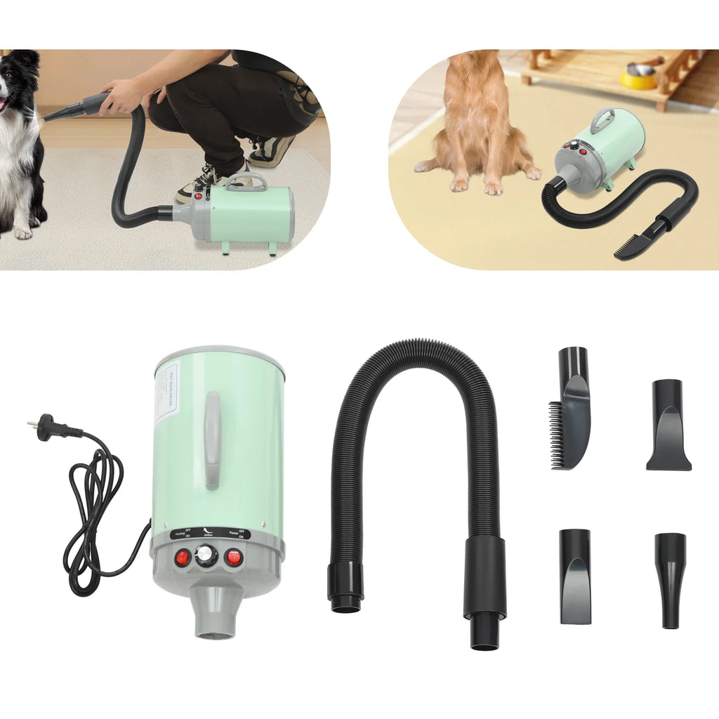 2200W Pet Hair Dryer,Adjustable Wind Speed,Black/Green/Blue/Gray Electric Dog Cat Hair Dryer,Pet Drying Machine with 4 Nozzles
