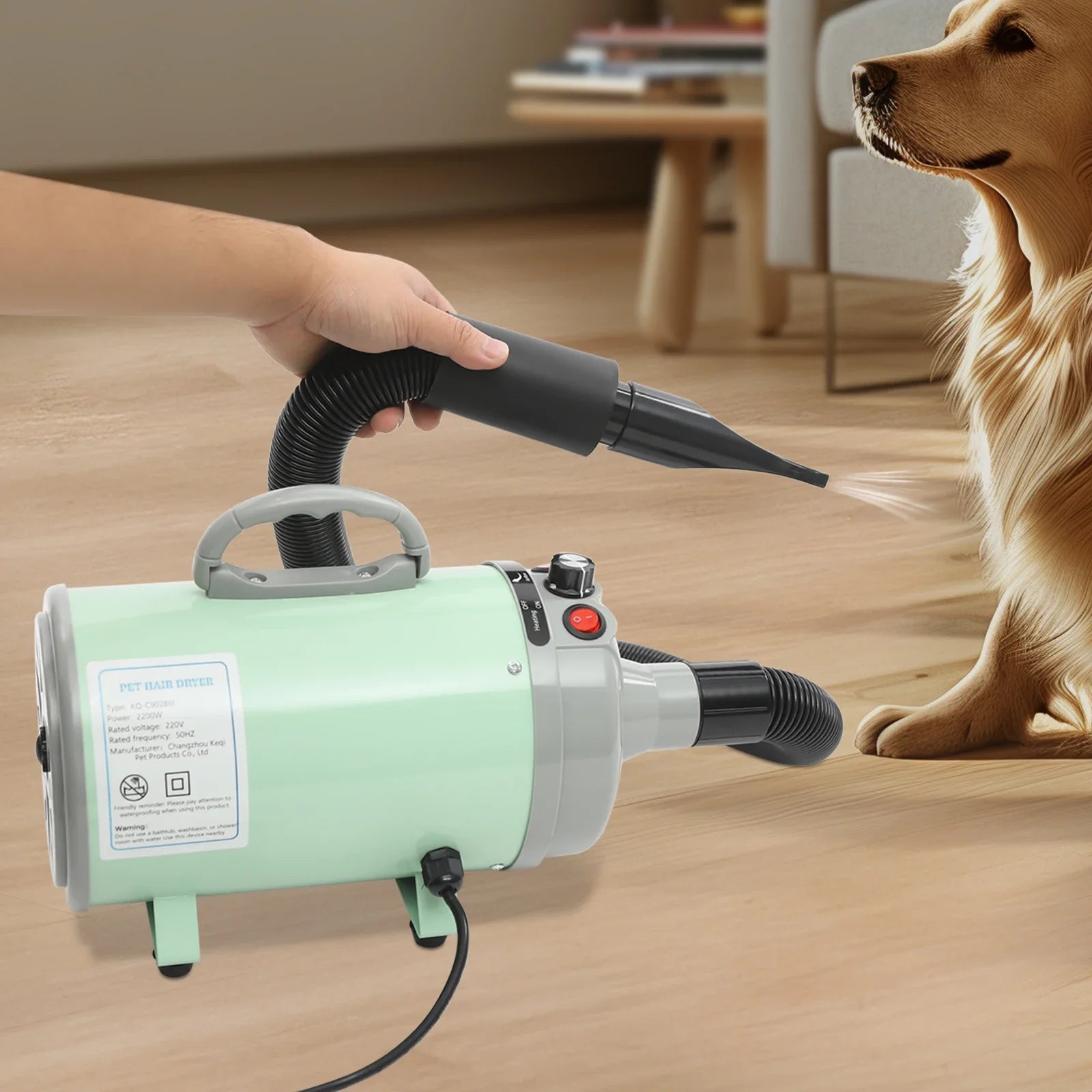 2200W Pet Hair Dryer,Adjustable Wind Speed,Black/Green/Blue/Gray Electric Dog Cat Hair Dryer,Pet Drying Machine with 4 Nozzles