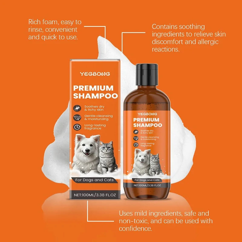 100ml Natural Ingredients Safe Efficent Formula Pet Shampoo for Dogs & Cats, Removes Odor & Itch Tangle, Flea & Insect Repellent