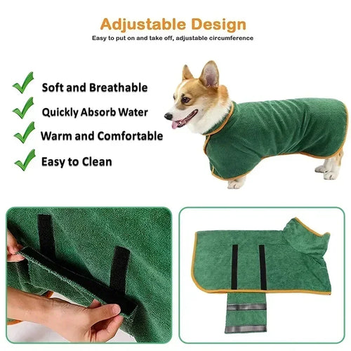 1pc Pet Bathrobe Fast Drying Towel Microfiber Absorbent Soft Bath Robe Adjustable Towel Grooming Coat for Small Medium Large Dog