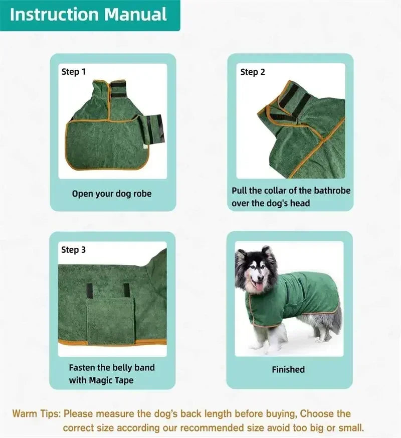1pc Pet Bathrobe Fast Drying Towel Microfiber Absorbent Soft Bath Robe Adjustable Towel Grooming Coat for Small Medium Large Dog