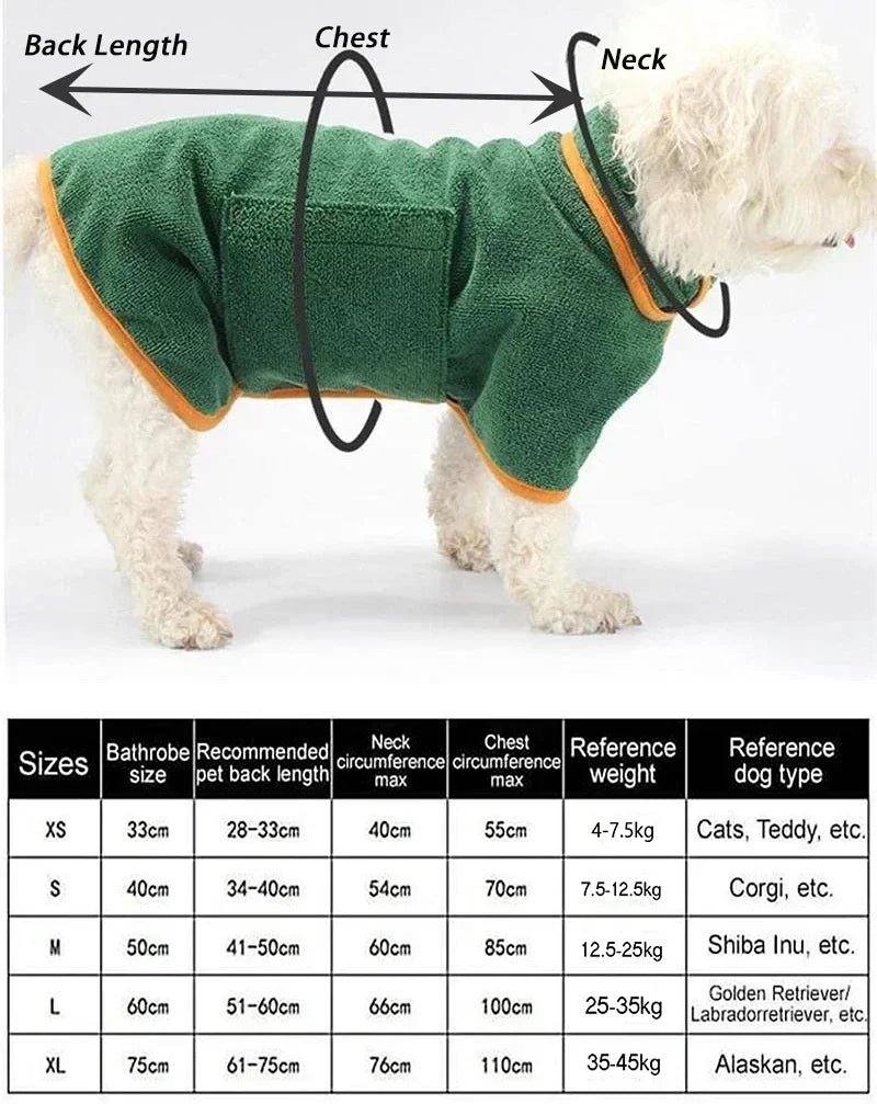 1pc Pet Bathrobe Fast Drying Towel Microfiber Absorbent Soft Bath Robe Adjustable Towel Grooming Coat for Small Medium Large Dog