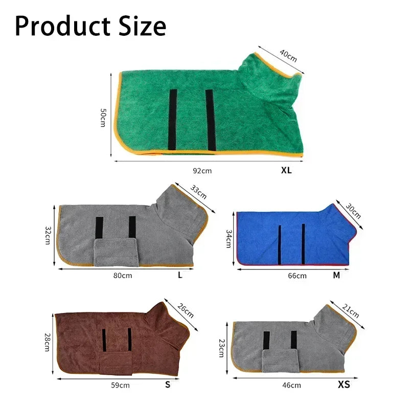 1pc Pet Bathrobe Fast Drying Towel Microfiber Absorbent Soft Bath Robe Adjustable Towel Grooming Coat for Small Medium Large Dog