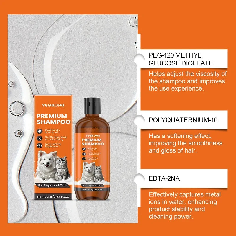 100ml Natural Ingredients Safe Efficent Formula Pet Shampoo for Dogs & Cats, Removes Odor & Itch Tangle, Flea & Insect Repellent