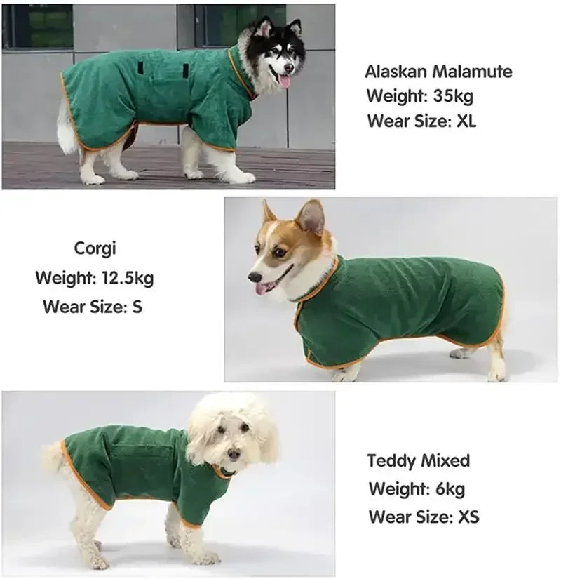 1pc Pet Bathrobe Fast Drying Towel Microfiber Absorbent Soft Bath Robe Adjustable Towel Grooming Coat for Small Medium Large Dog