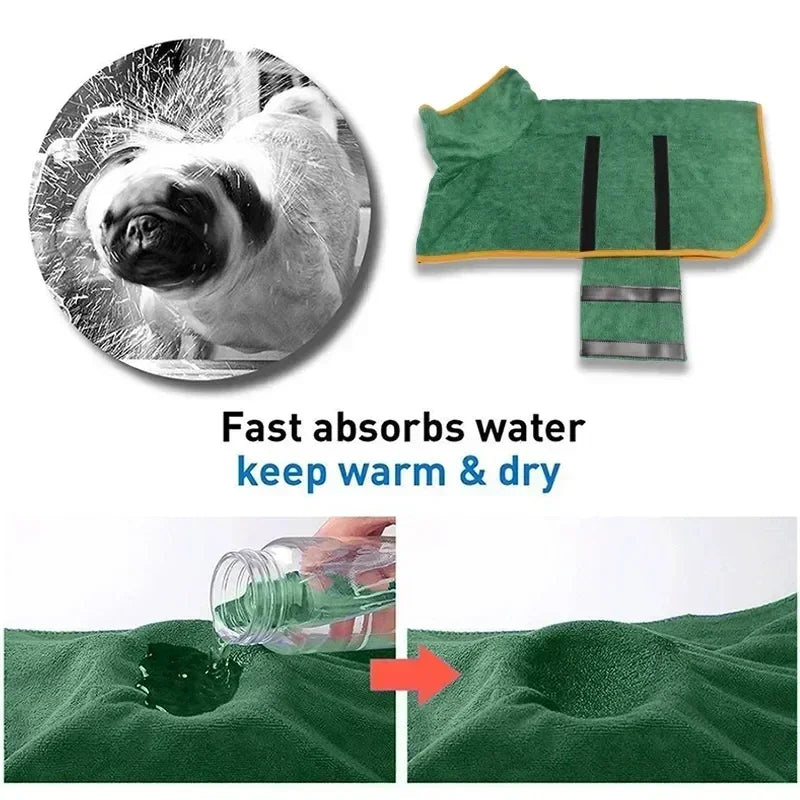 1pc Pet Bathrobe Fast Drying Towel Microfiber Absorbent Soft Bath Robe Adjustable Towel Grooming Coat for Small Medium Large Dog