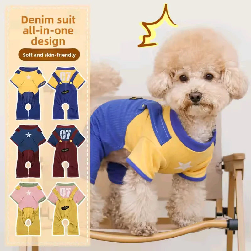 Dog Jumpsuit Hoodies Rompers Soft Cotton Puppy Onesie & Dog Overalls for Small Medium Dogs Spring Clothes Pet Coat Outfit