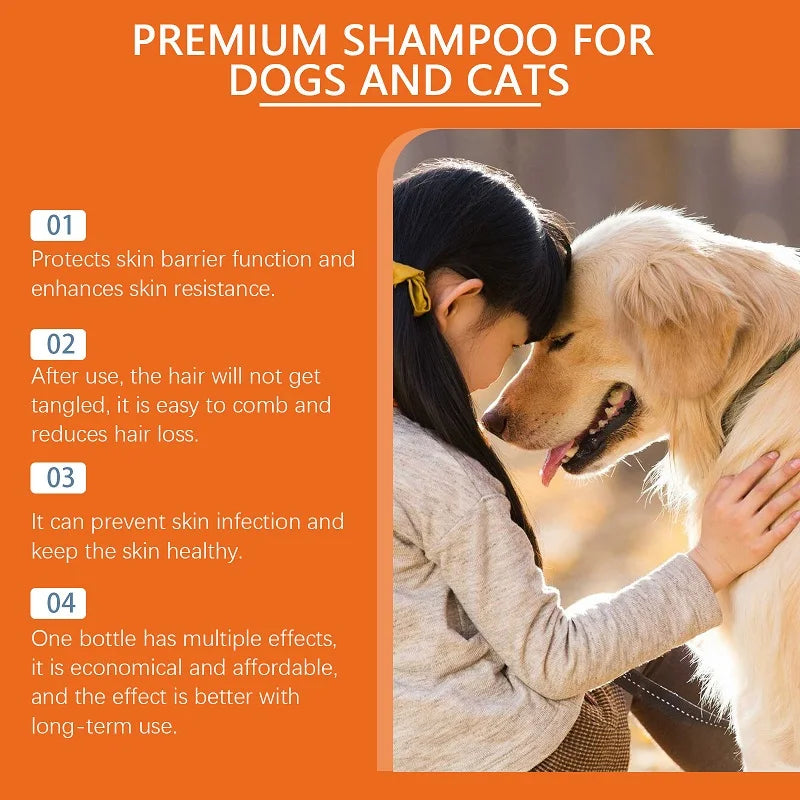 100ml Natural Ingredients Safe Efficent Formula Pet Shampoo for Dogs & Cats, Removes Odor & Itch Tangle, Flea & Insect Repellent