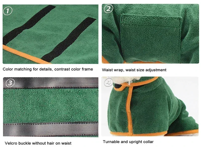 1pc Pet Bathrobe Fast Drying Towel Microfiber Absorbent Soft Bath Robe Adjustable Towel Grooming Coat for Small Medium Large Dog