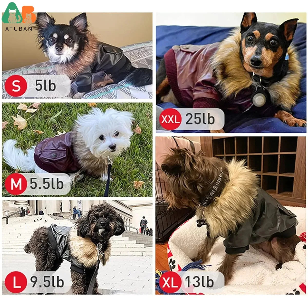 ATUBAN Leather Dog Coats Waterproof Dog Winter Coat Puppy Jackets for Small to Medium Dogs clothes for pets dog clothes winter